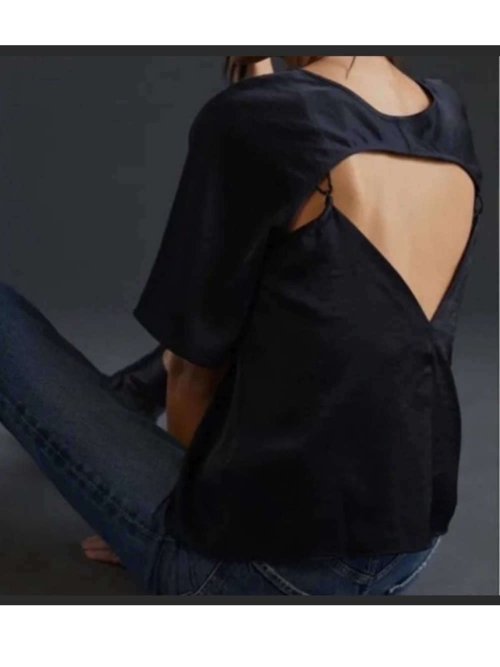 New Anthropologie Daily Practice Black Open Back Blouse M